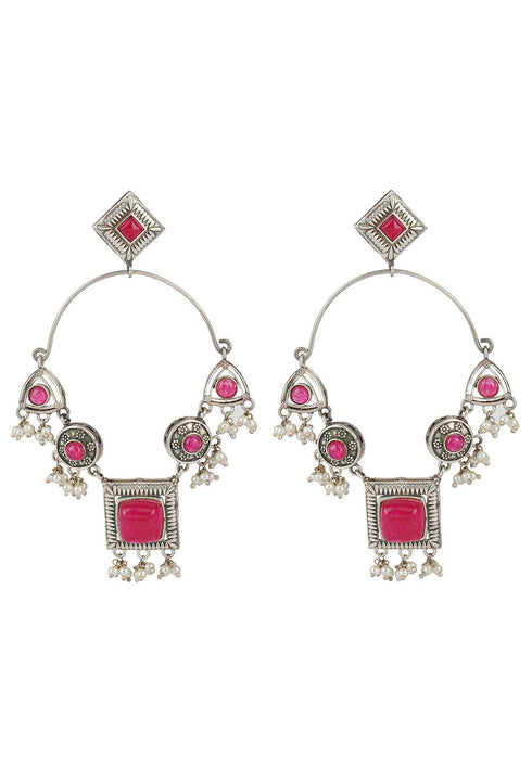 Red Stone Oxidised Earrings 20g